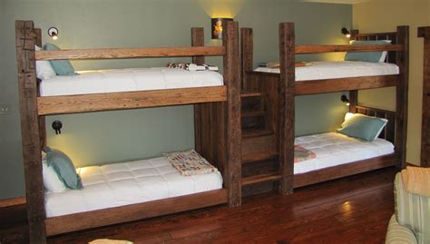 Two Sets Of Reclaimed Oak Bunk Beds With Stairs Between Fit Perfectly