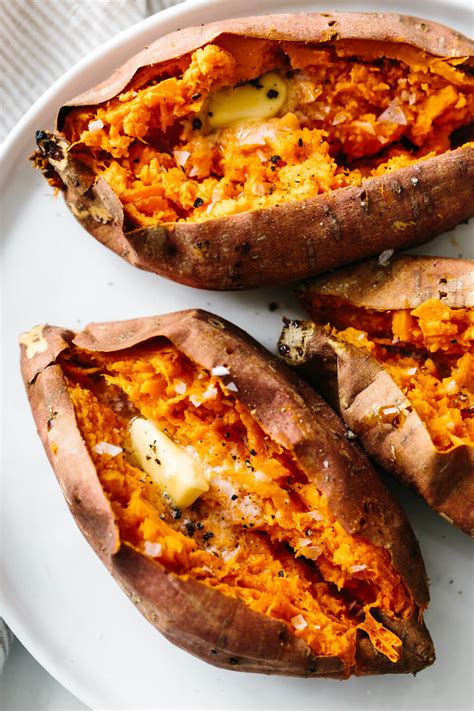 A fork or knife should be easily inserted into the center of the potato when it's finished baking. Baked Sweet Potato: How to Bake Sweet Potatoes Perfectly ...