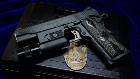 Police Cal 45 M1911 Gun Weapon Badge Hd Wallpapers Desktop And