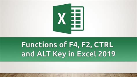 Functions Of F4 F2 Ctrl And Alt Keys In Microsoft Excel 2019 Youtube