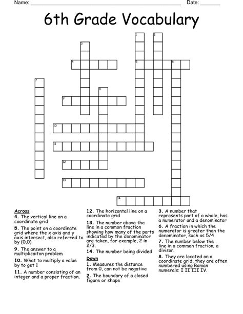 Printable Crossword Puzzles For 6th Graders Printable Templates