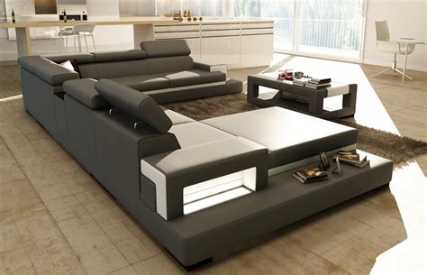 Best coffee tables for sectionals with a chaise. Divani Casa 5081 Grey and White Leather Sectional Sofa w ...