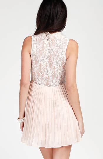 Pleated Lace Dress In Nude DAILYLOOK