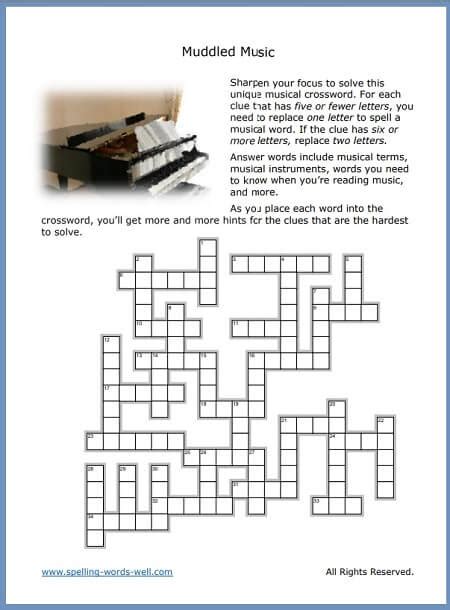 Free Printable Music Crossword Puzzles