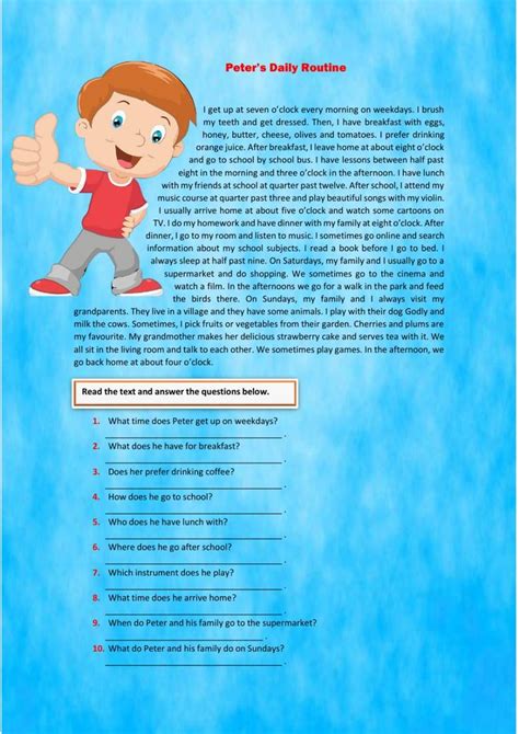 Daily Routine Worksheet Presente Simple English For Beginners Peter