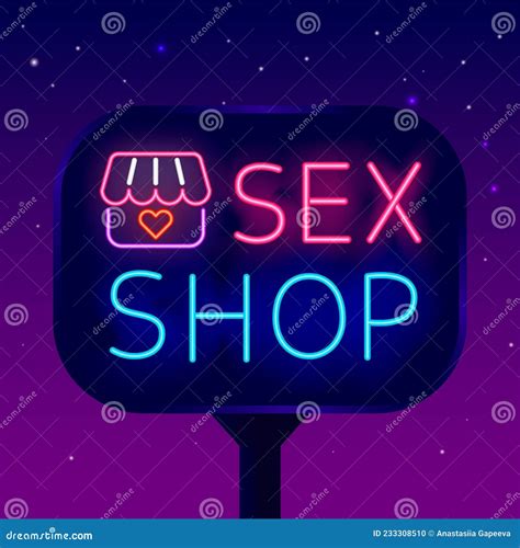 Sex Shop Neon Billboard With Retro Store Night Bright Banner Intimate Items Isolated Vector