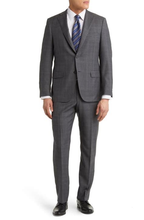 Hickey Freeman Windowpane Plaid Wool Suit In Charcoal Modesens