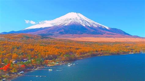 4k Japan Drone Mtfuji 絶景ドローン 富士山 紅葉の山中湖 空撮自然風景映像 富士五湖 Autumn Lake