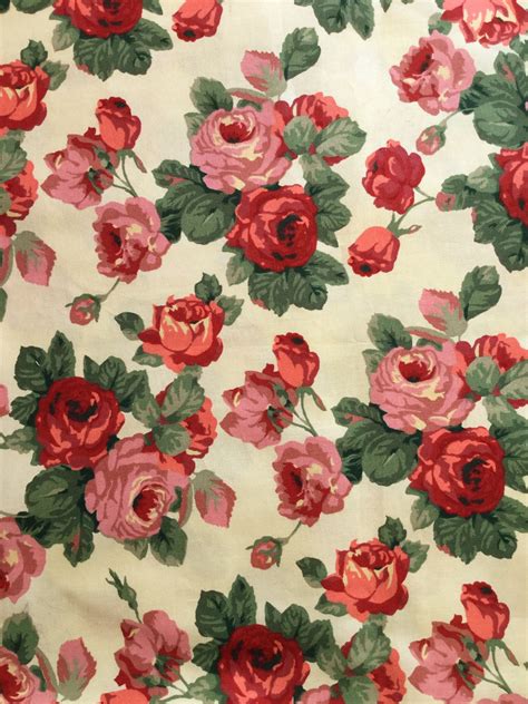 70s Vintage Fabric Roses Fabric Swedish Textile Cottage Chic Mod Retro