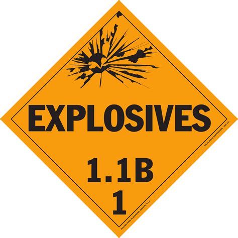 Hazardous Material Placards 10 3 4 X 10 3 4 Class 1 1B Explosive