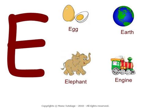 Alphabet letter e and pictures. E_Mainpage