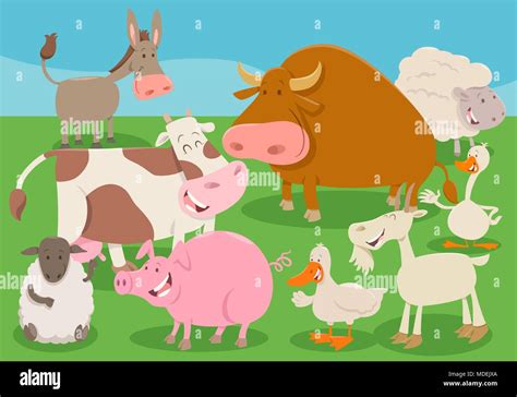 Ilustración De Dibujos Animados De Animales De Granjas De Ganado Grupo