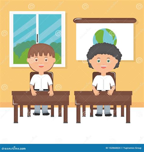 Boys In Classroom Cartoon Vector 76564493
