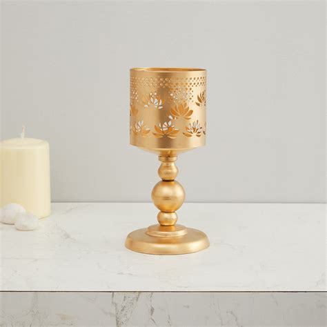 Splendid Round Pillar Candle Holder Gold Metal