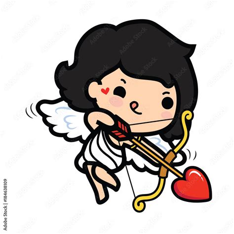 Happy Valentines Day Cute Cartoon Cupid Girl Shooting Arrow Heart