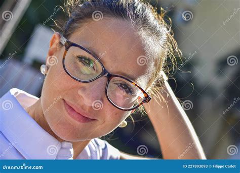 close up nerdy girl with glasses stock image image of girl hair 227893093