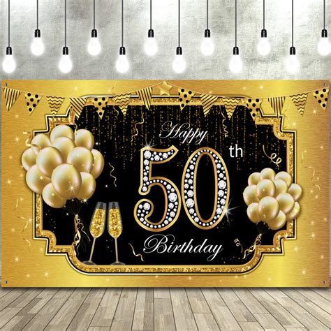 Buy Happy Th Birthday Backdrop Banner Extra Large Fabric Black Gold
