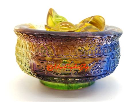 Colorful Liuli Feng Shui Wealth Pot With Gold Ingots