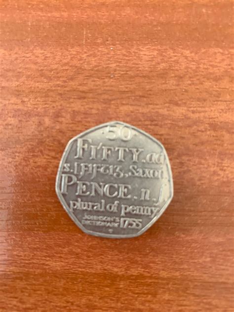Rare 50p Fifty Pence Coin Johnsons Dictionary 1755 Saxon Plural Of