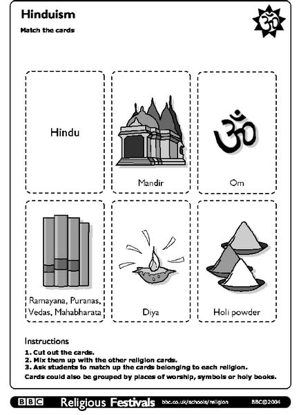 Hinduism Match The Cards Worksheet For 7th 9th Grade Lesson Planet