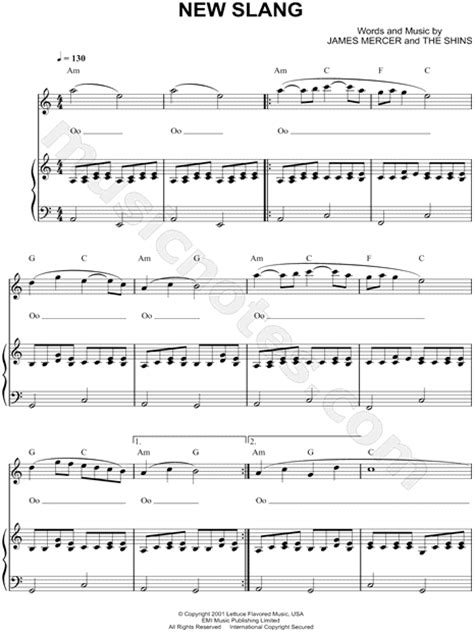 the shins new slang sheet music in c major transposable download and print sku mn0153396