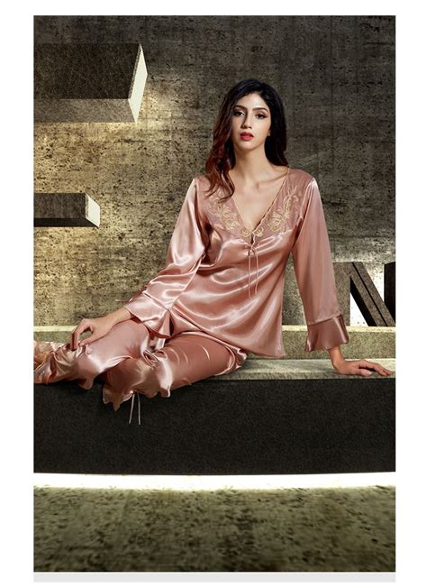 silk blend gorgeous women sleepwear sleep long tops pants lace pajama sets ts night gown
