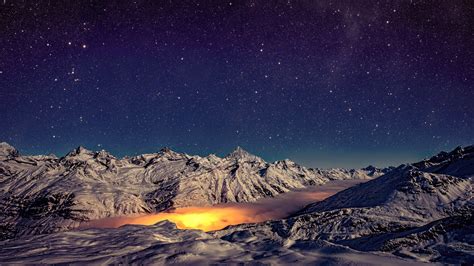 Landscape Nature Mountains Panoramas Night Switzerland Stars