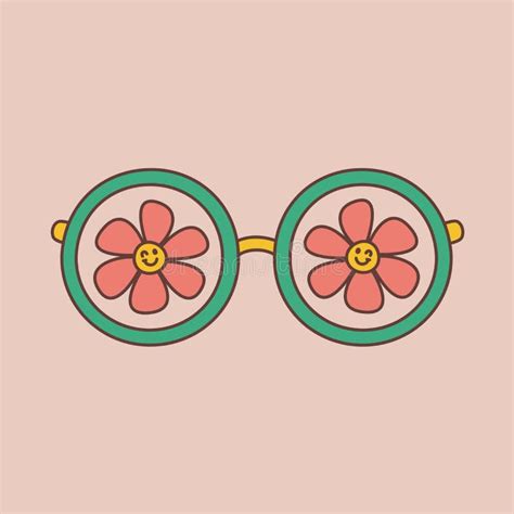 Groovy Glasses With Flower In Retro Color Vector Isolated Illustration