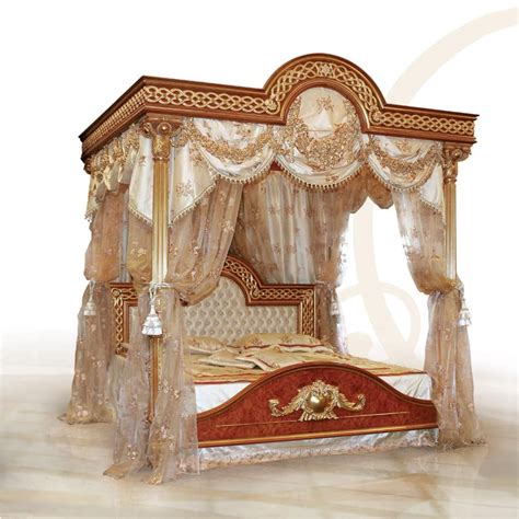 Luxurious Bed With Canopy Solid Carved Wood Idfdesign