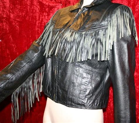 vintage berman s black leather fringe crop zip jacket m etsy black leather leather fringe