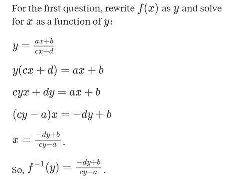 f x ax b cx d then at what conditions f x inverse of f x and also find the value of x