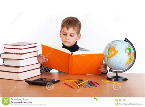 Cute Schoolboy Is Reading A Book Stock Image Image Of Education
