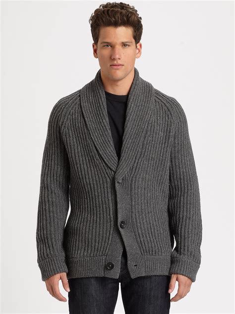 Lyst Vince Chunky Wool Cardigan In Gray For Men