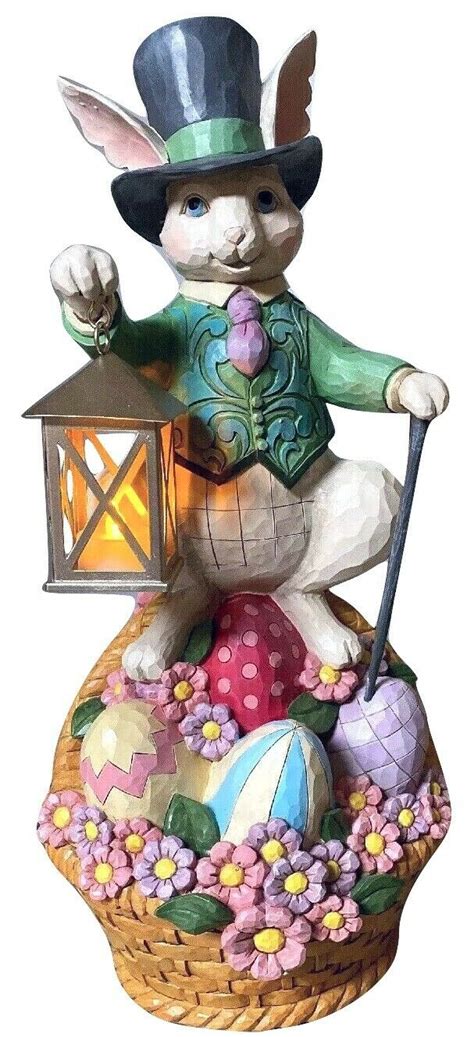 New 20 Jim Shore Large Easter Bunny Rabbit Lighted Lantern Egg Basket