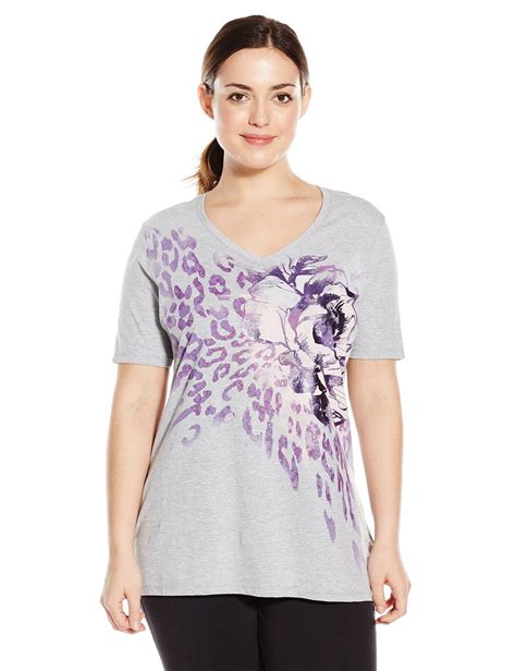 By Hanes Womens Plus Size Printed Short Sleeve V Neck T Shirt