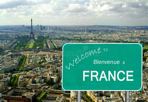 Welcome To France Sign with Eiffel Tower Stock Photo - Image of