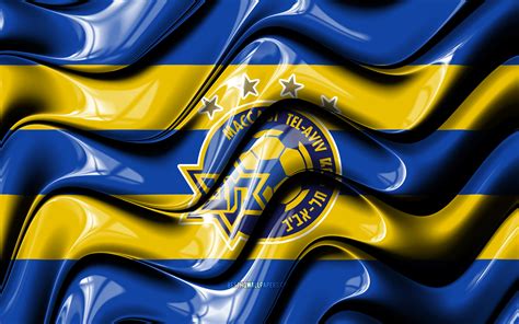 Download Wallpapers Maccabi Tel Aviv Flag 4k Blue And Yellow 3d Waves