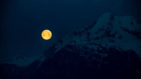 Скачать 1920x1080 луна горы ночь полнолуние лунный свет обои