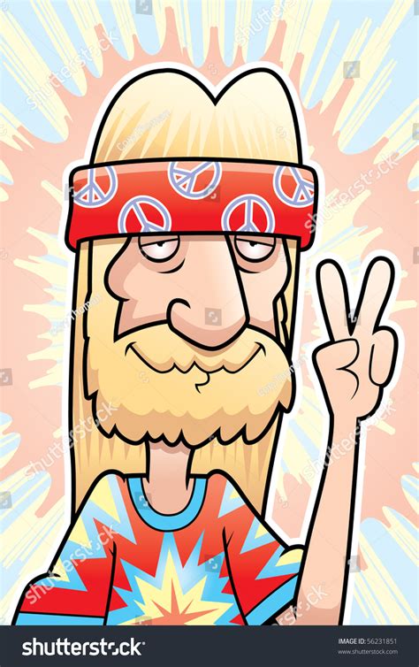 A Happy Cartoon Hippie Making The Peace Sign Stock Vector Illustration