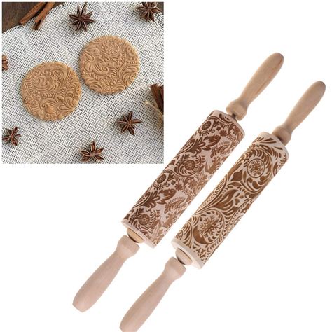 Christmas Wooden Rolling Pin Embossing Baking Embossing Rolling Pin