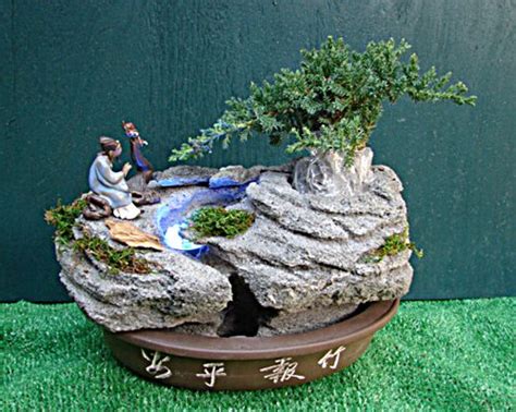 Illuminating Bonsai Fountain Water Features In The Garden Tabletop