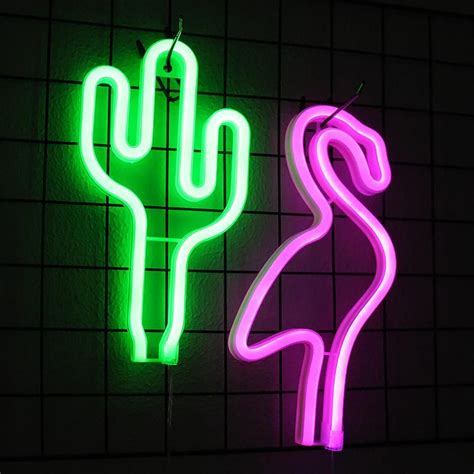 Made from led tubing with a round base that rests tabletop or bookshelf for a cosmic display. LED Neon Cactus & Flamingo Lights | Neon open sign, Neon ...