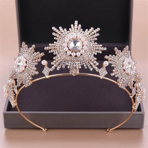 Simulated Pearls Rhinestone Big Crown Fashion Luxury Crystal Tiaras And Crowns Queen Women Hair