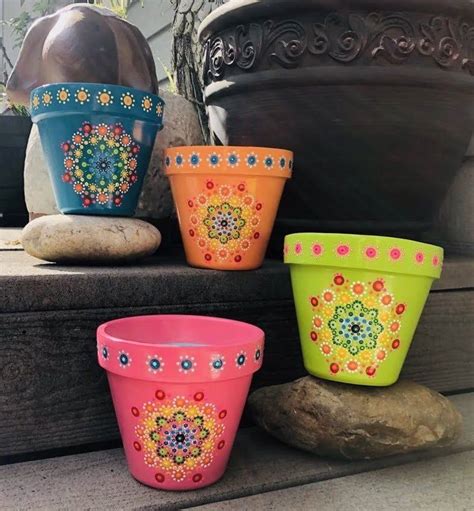 Mandala Garden Pots Etsy In 2021 Painted Flower Pots Painted Plant
