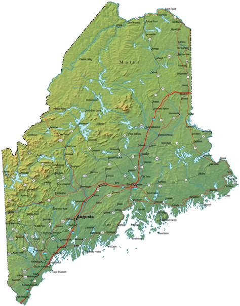 Detailed Maine Map Me Terrain Map
