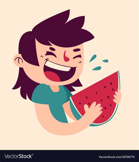 Cartoon Girl Eating Watermelon Royalty Free Vector Image