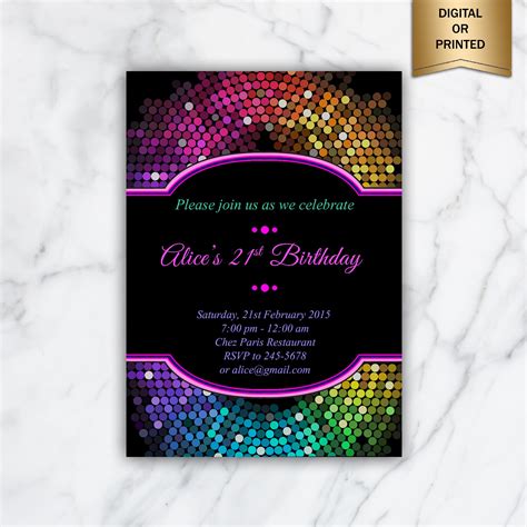 Glitter Girl Birthday Party Invitation Neon Glow Birthday Etsy Australia