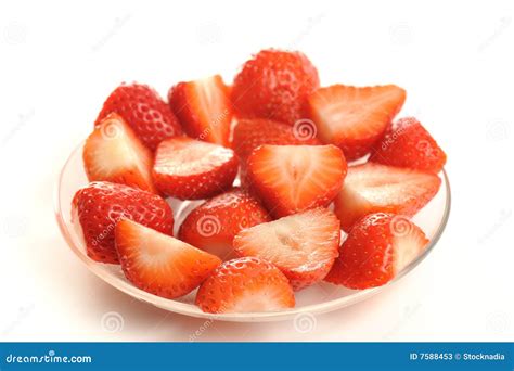 Cut Strawberries On The Plate Stock Image Image Of Freshness Healthy