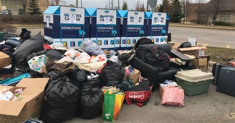 Clothing recycling drop bins are located inside some popular retailers such as h&m and american eagle outfitters. People keep dumping trash outside clothing donation bins ...