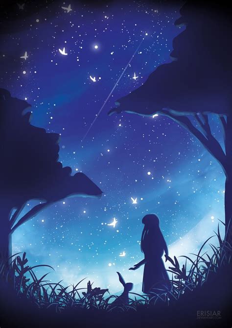 Starry Night Anime Scenery Wallpaper Galaxy Wallpaper Art Wallpaper